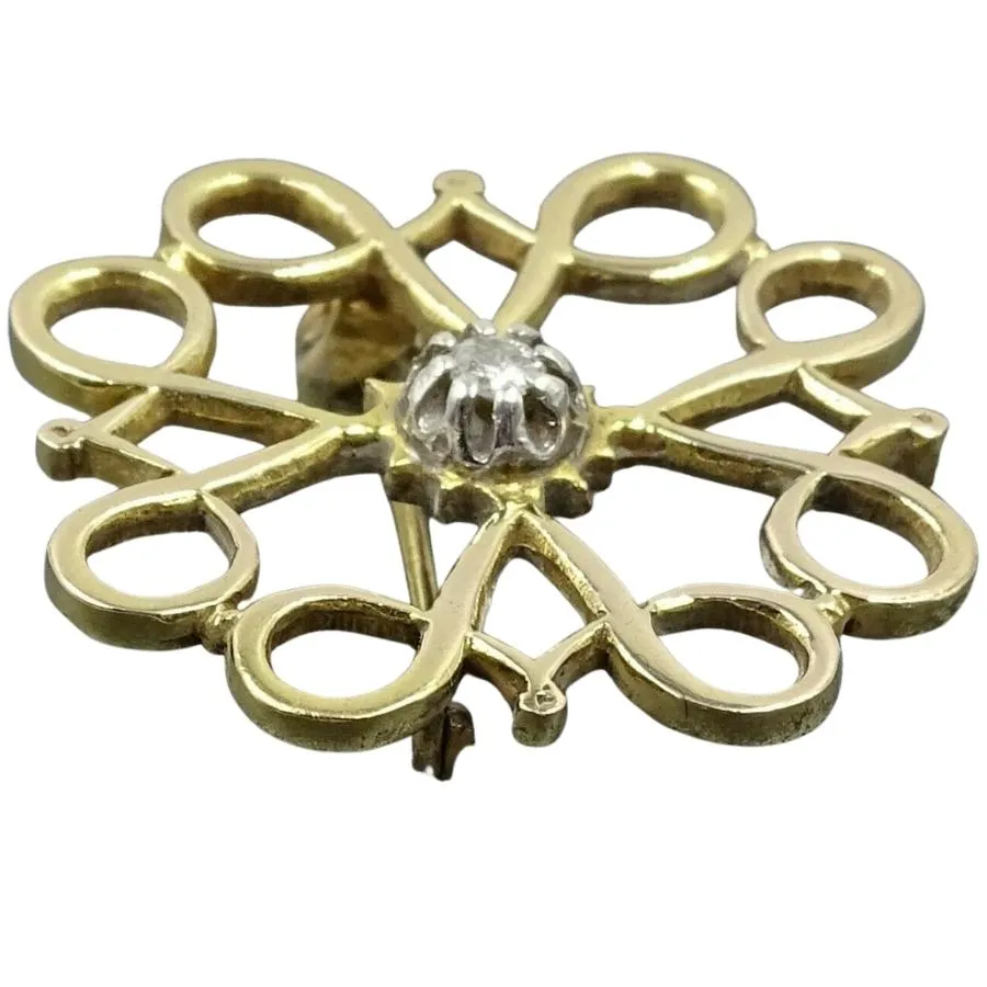 9ct Yellow Gold Diamond Art Nouveau Brooch