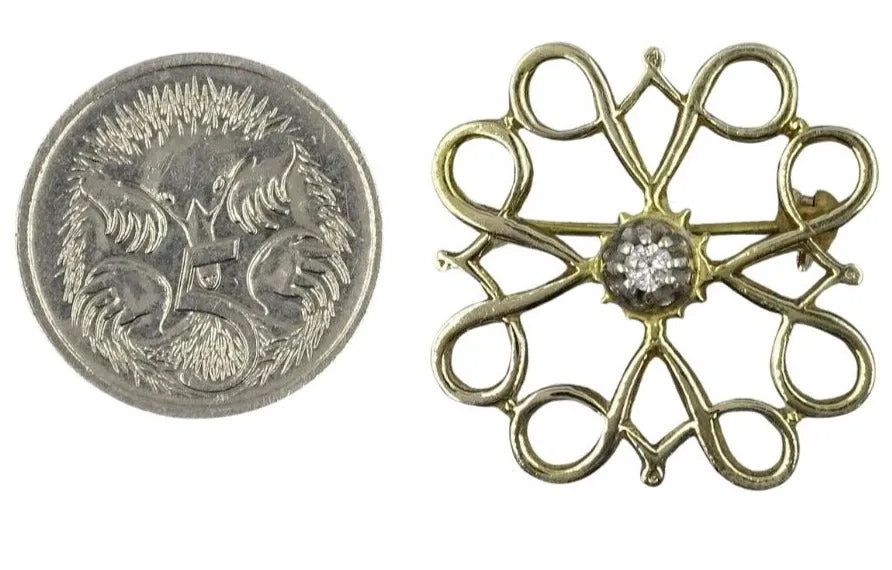 9ct Yellow Gold Diamond Art Nouveau Brooch