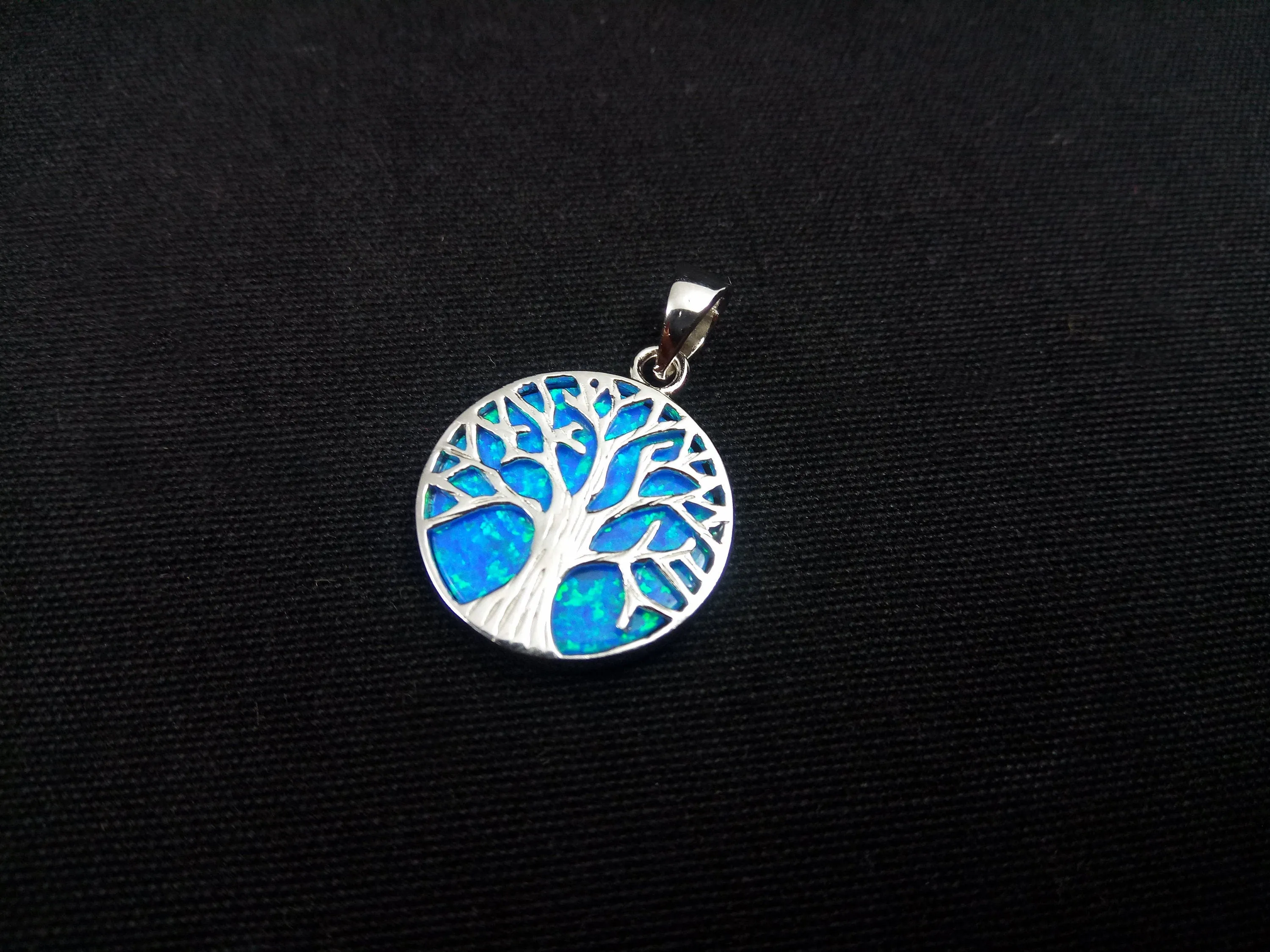 A Stunning Blue Opal Tree of Life Pendant 18mm