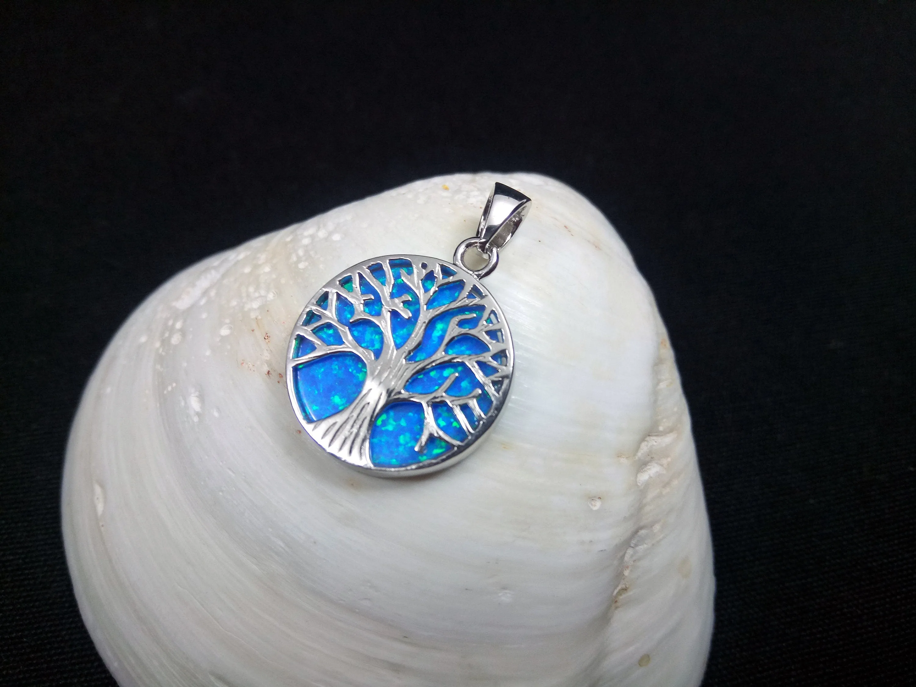 A Stunning Blue Opal Tree of Life Pendant 18mm