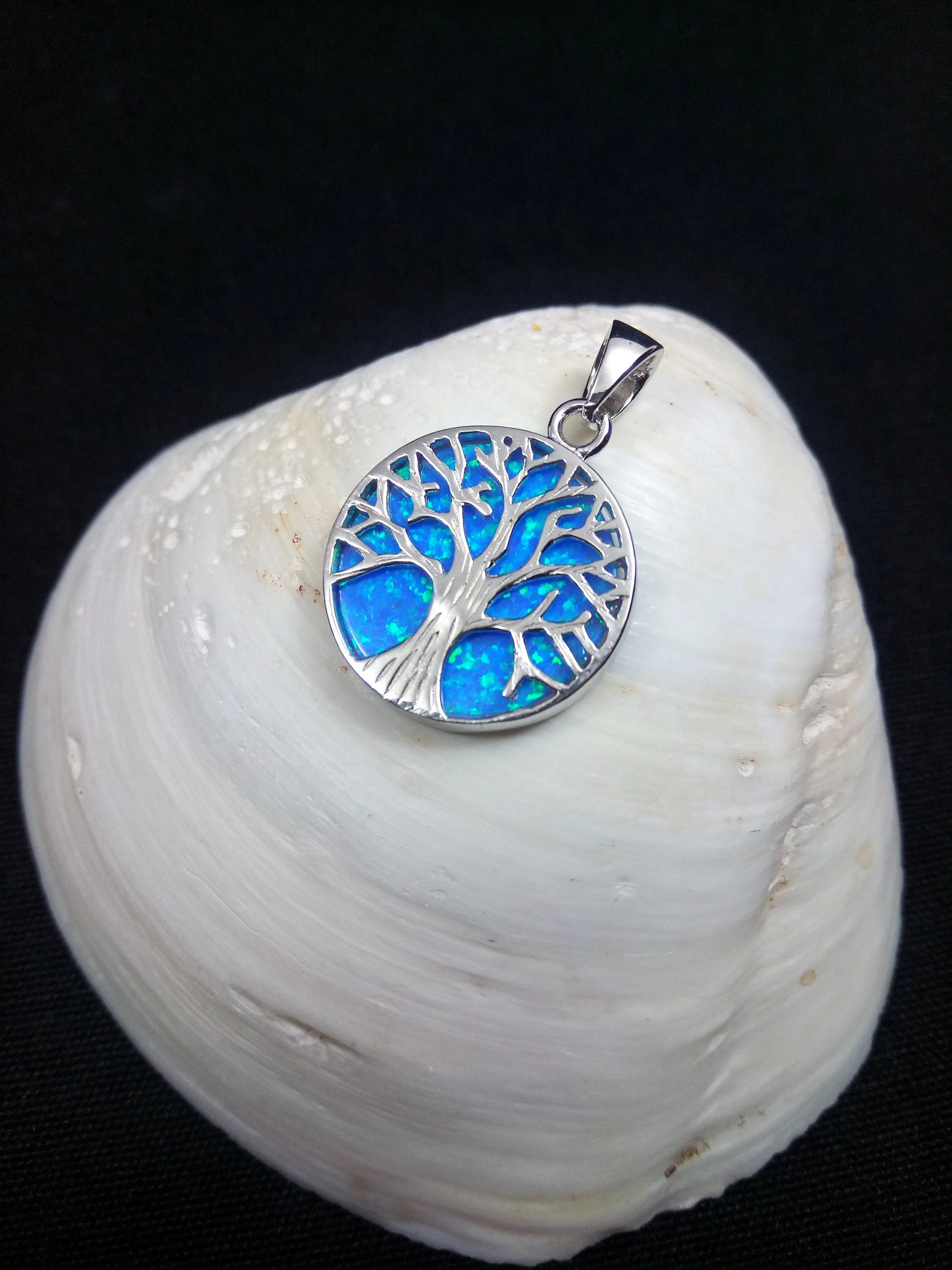 A Stunning Blue Opal Tree of Life Pendant 18mm