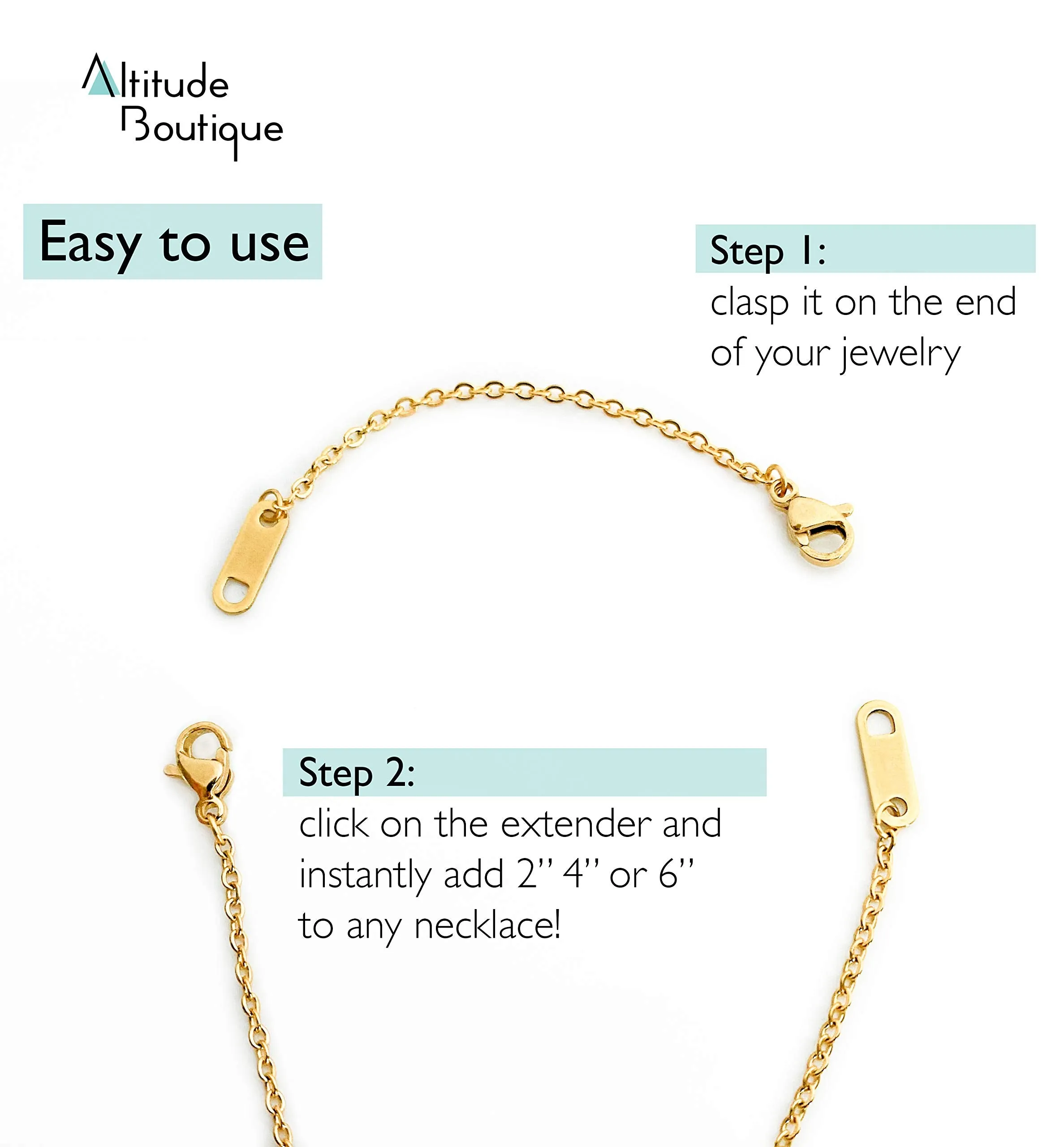 Altitude Boutique 18k Gold Plated Necklace Extenders Delicate Necklace Extender Chain Set for Women 3 Piece Set, Extensions 2", 4", 6" Inches Hypoallergenic in Gold, Rose Gold, or Silver
