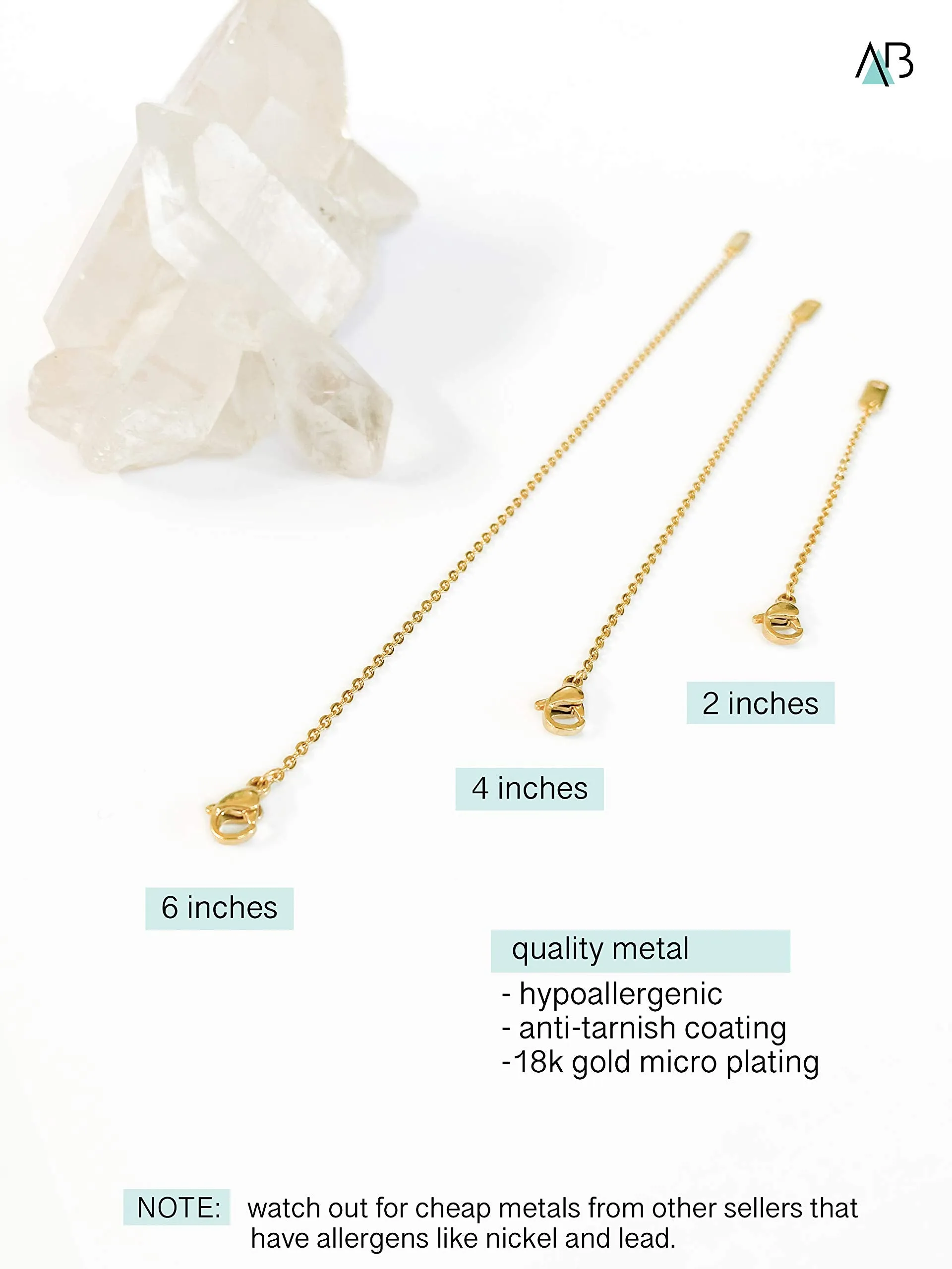 Altitude Boutique 18k Gold Plated Necklace Extenders Delicate Necklace Extender Chain Set for Women 3 Piece Set, Extensions 2", 4", 6" Inches Hypoallergenic in Gold, Rose Gold, or Silver