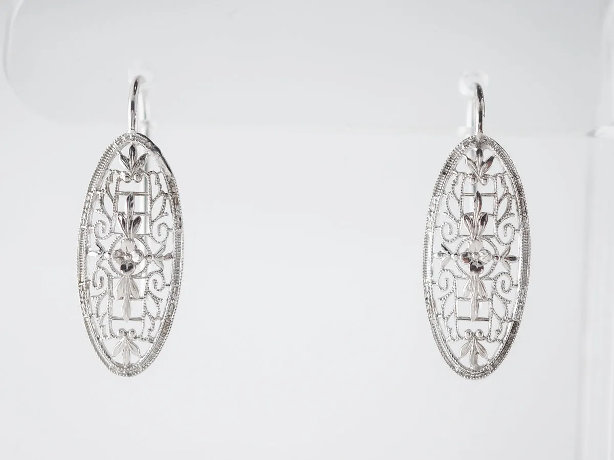 Antique Earrings Art Deco Filigree in 14k White Gold
