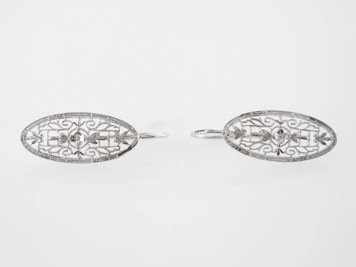 Antique Earrings Art Deco Filigree in 14k White Gold