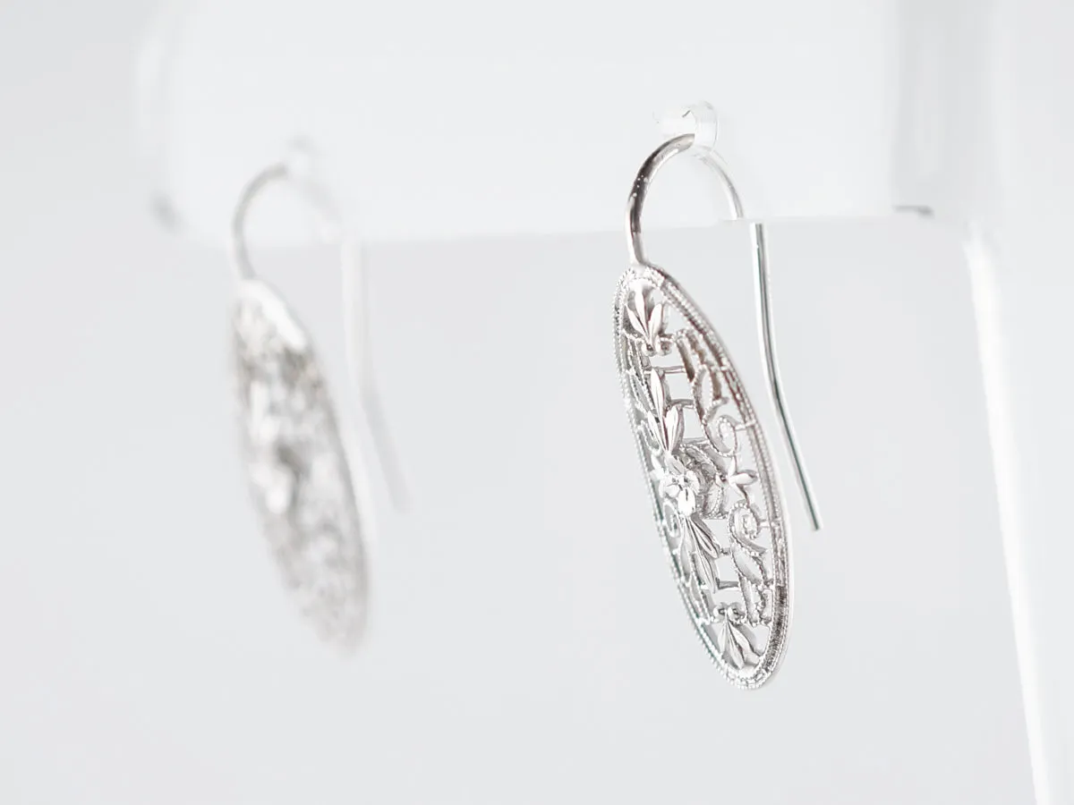 Antique Earrings Art Deco Filigree in 14k White Gold