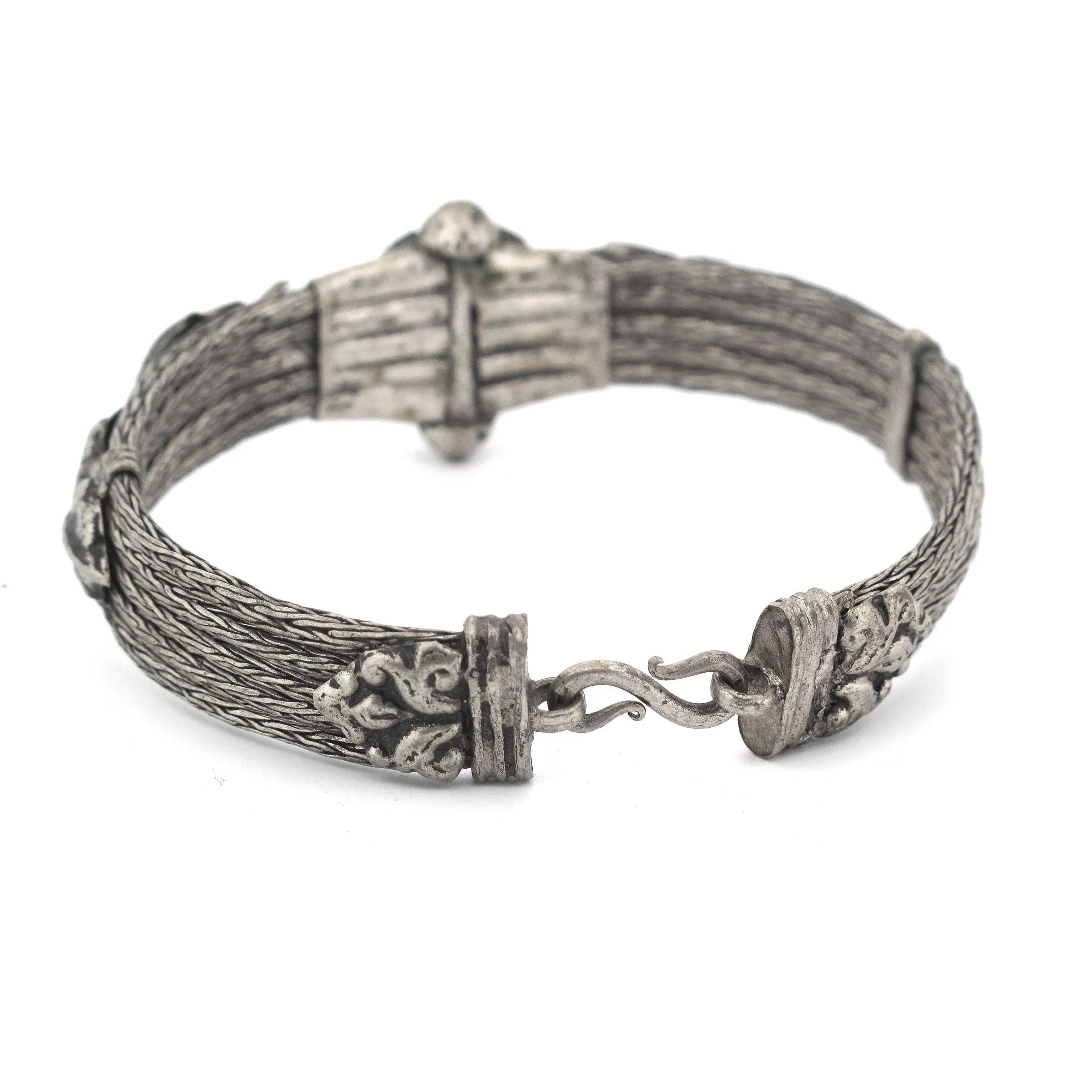Antique Snake Chain Dragon Bracelet, coin silver. India. j-brvs986