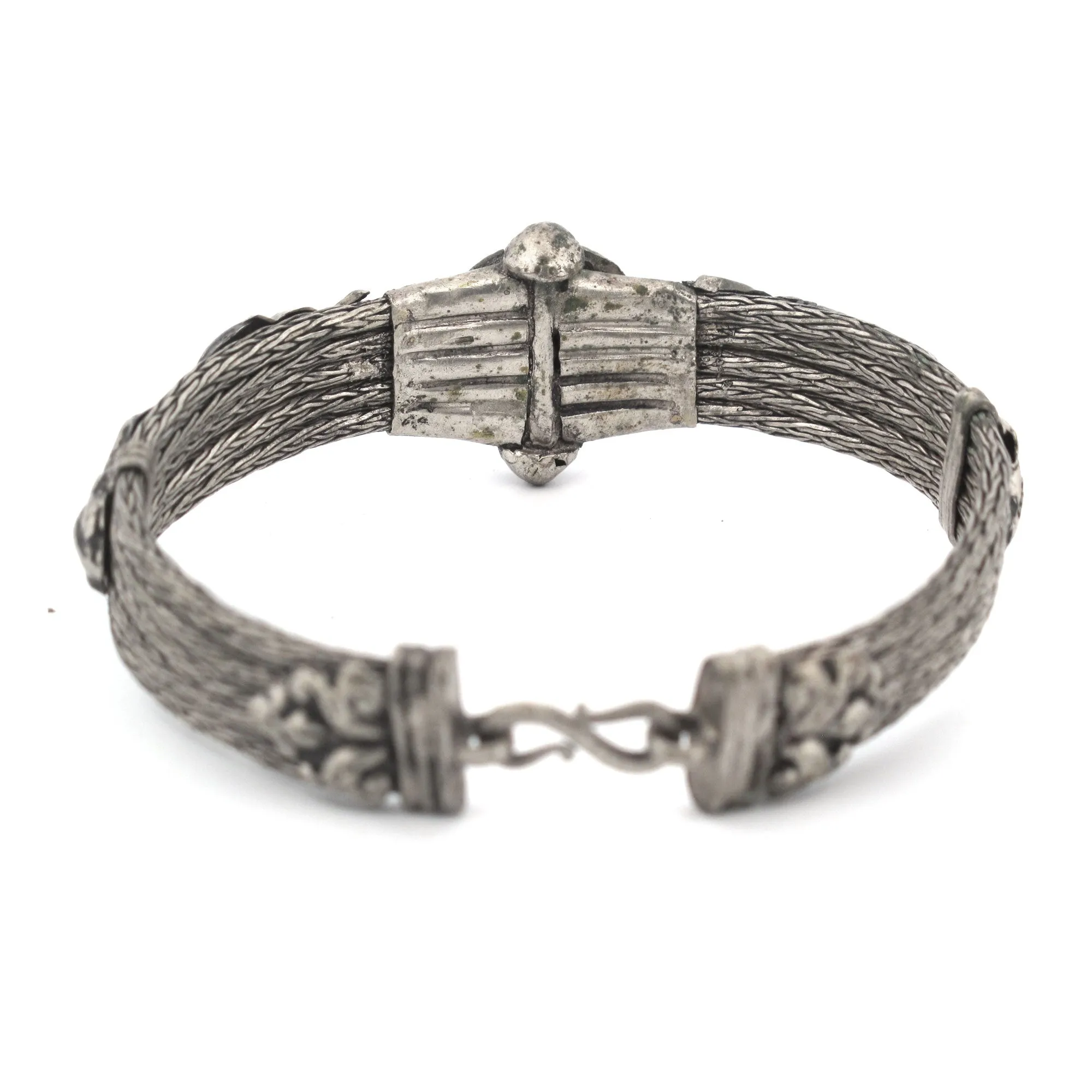 Antique Snake Chain Dragon Bracelet, coin silver. India. j-brvs986