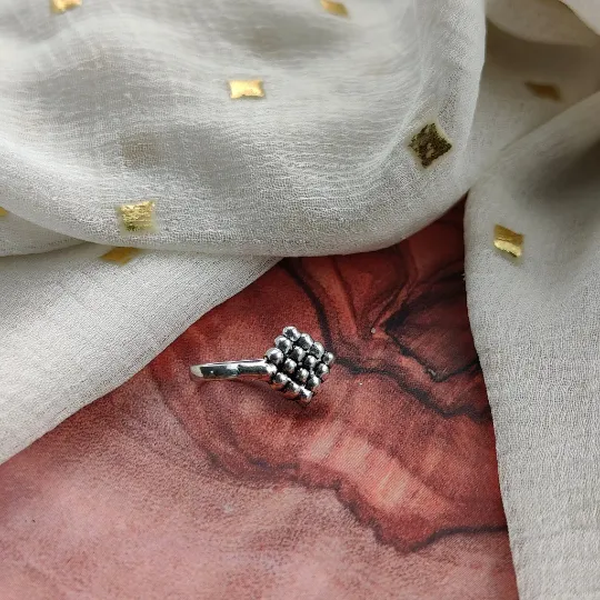 Antique Square Dots Oxidised Tribal Gypsy Non Pierced Clip On Nose Pin