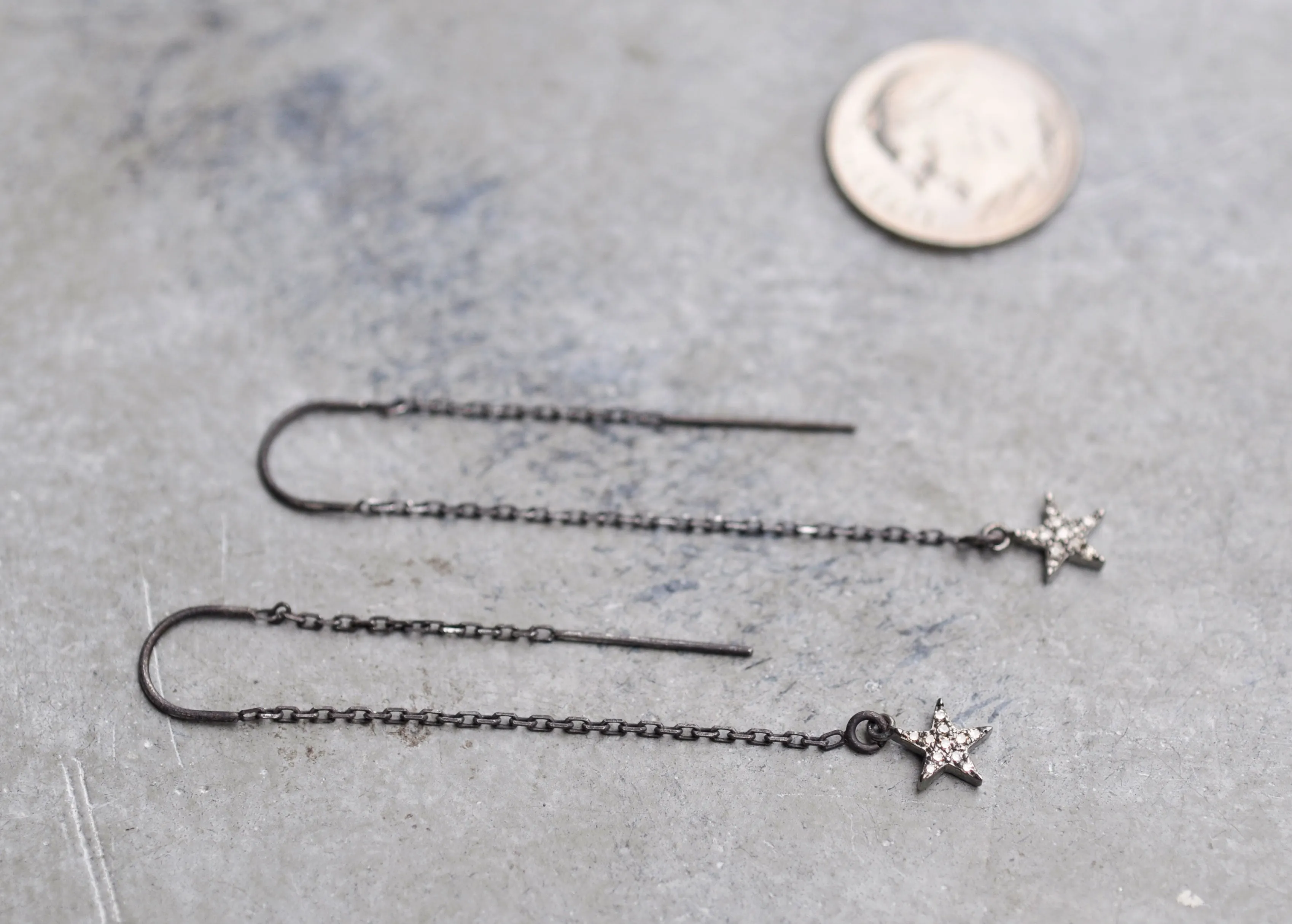 Antiqued Pave Star Diamond Threader Earrings