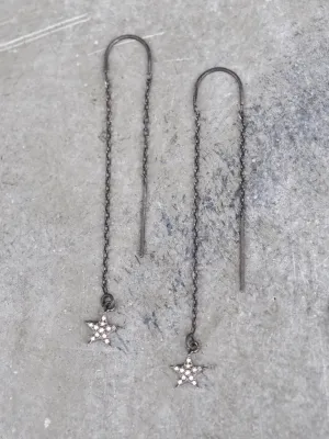 Antiqued Pave Star Diamond Threader Earrings