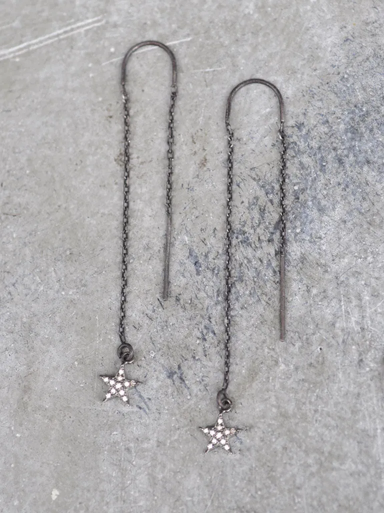 Antiqued Pave Star Diamond Threader Earrings
