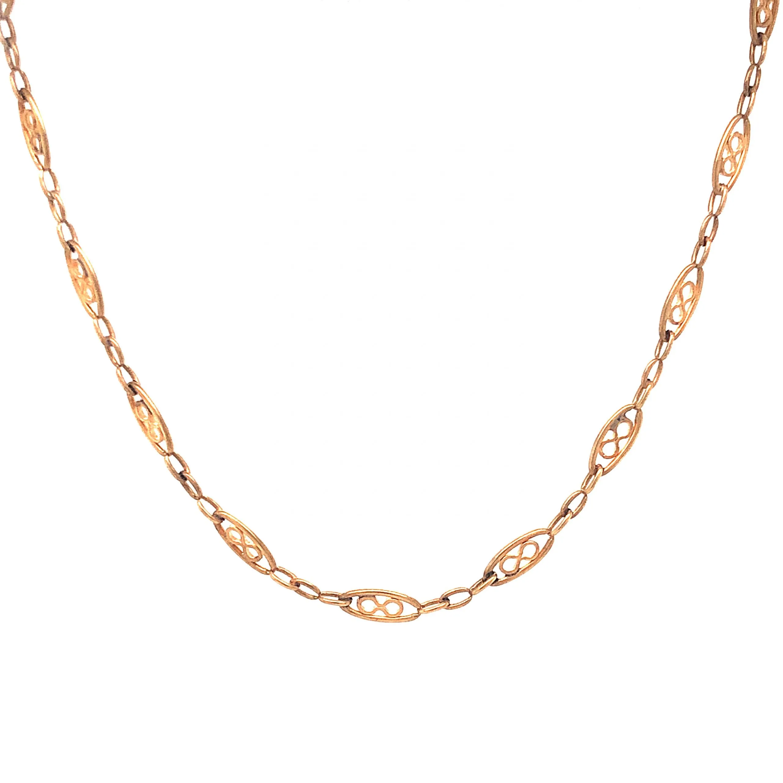 Art Deco Decorative Chain Necklace in 14k Yellow Gold