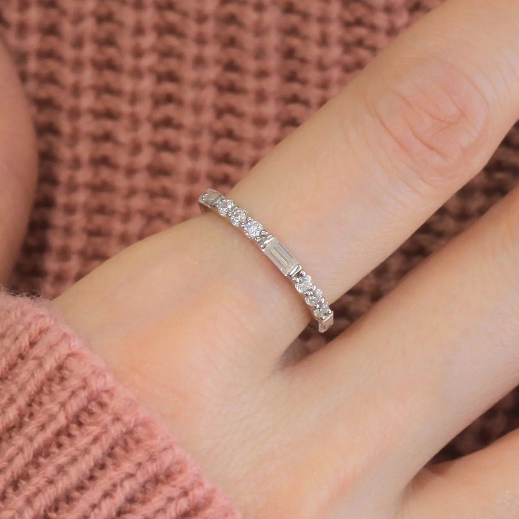 Baguette Accent Half Eternity Band