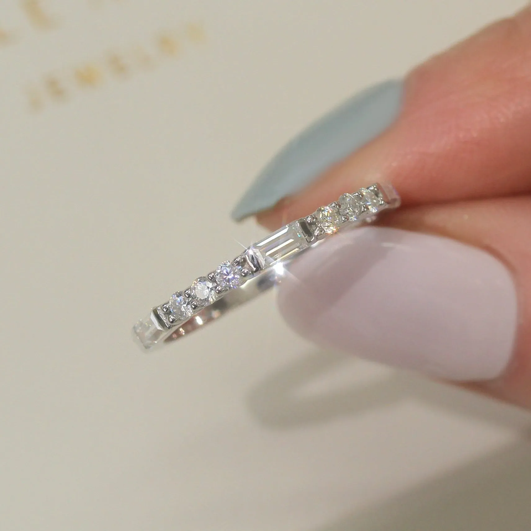 Baguette Accent Half Eternity Band