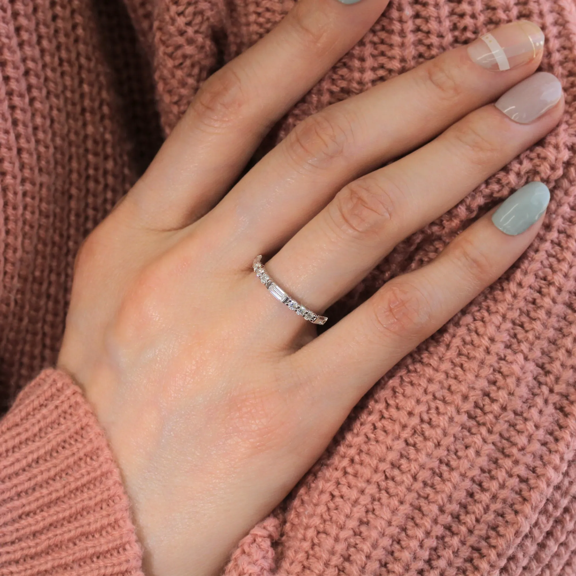 Baguette Accent Half Eternity Band