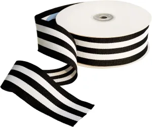 Black and White Taffy Striped Fabric Grosgrain Ribbon 1-1/2 Inch Wide 25 Yards Black Striped Ribbon for Bouquet Favor Christmas Thanksgiving Gifts Wraps Craft Trim Embellishments Supplies Decoration