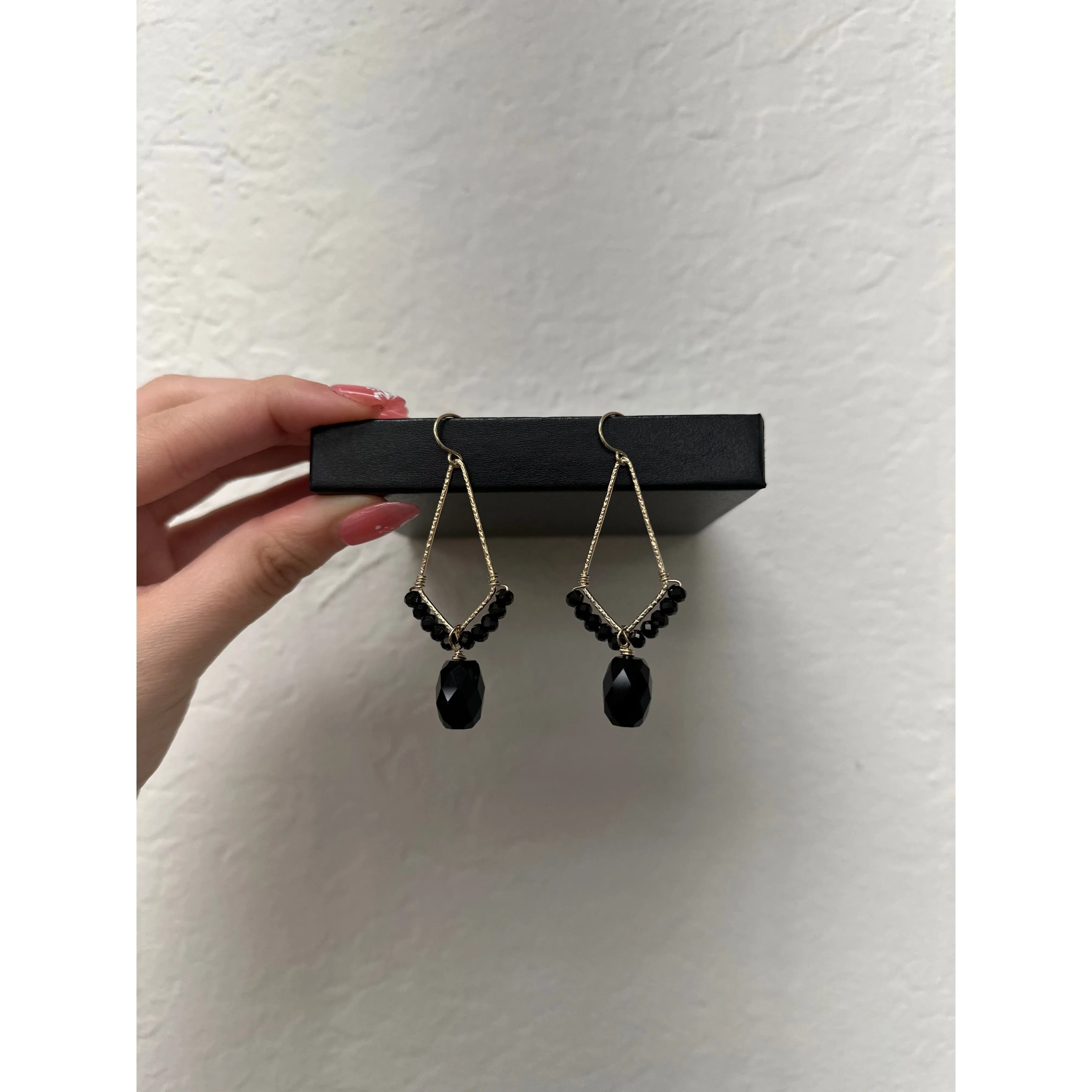 Black Spinel and Swarovski chandelier Earrings