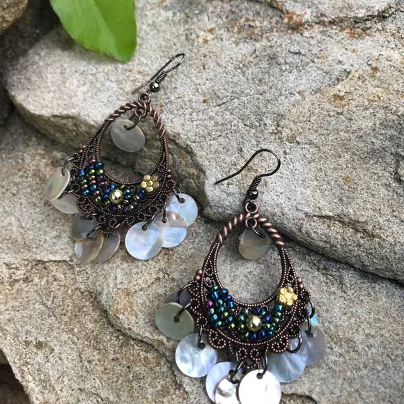 Boho bohemian dark copper dangling earrings