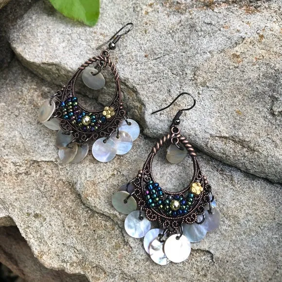 Boho bohemian dark copper dangling earrings