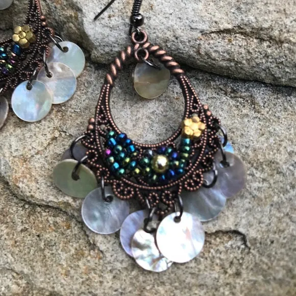 Boho bohemian dark copper dangling earrings