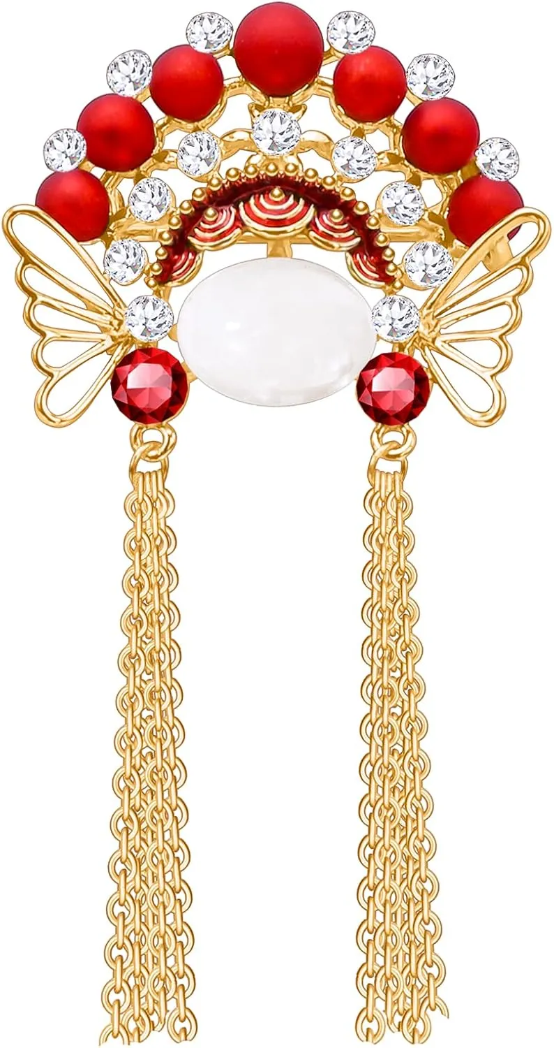 Brooches For Women,14k Gold Plated Copper,Cubic Zirconia Facial Makeup In Beijing Opera Brooch Pins For WomenCubic Zirconia BroachPearl BroachChinese Style Broach