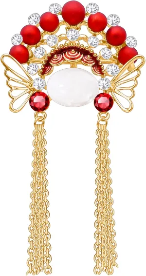 Brooches For Women,14k Gold Plated Copper,Cubic Zirconia Facial Makeup In Beijing Opera Brooch Pins For WomenCubic Zirconia BroachPearl BroachChinese Style Broach