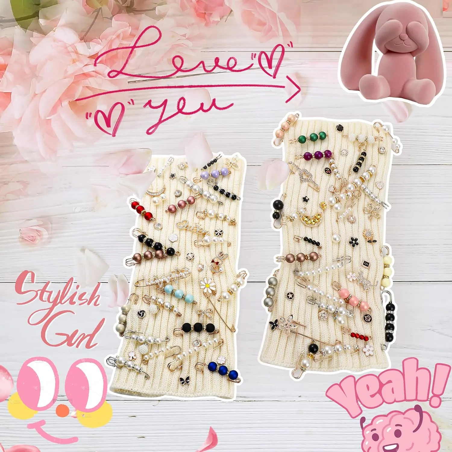 CallKroon 90PCS Trash Sock Jewelry Brooches and Pins, Hat Pins Suitable for Christmas Hats, Christmas Stockings Decoration, Daily Clothing Embellishment