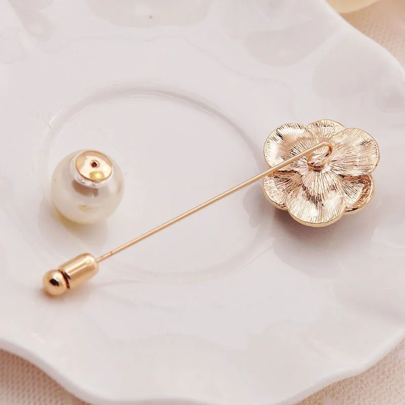 Camellia pin brooch Black White Flower Rose Pearl Female Brooches Accessories