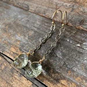 Chain Drop Gem Earrings / Green Amethyst