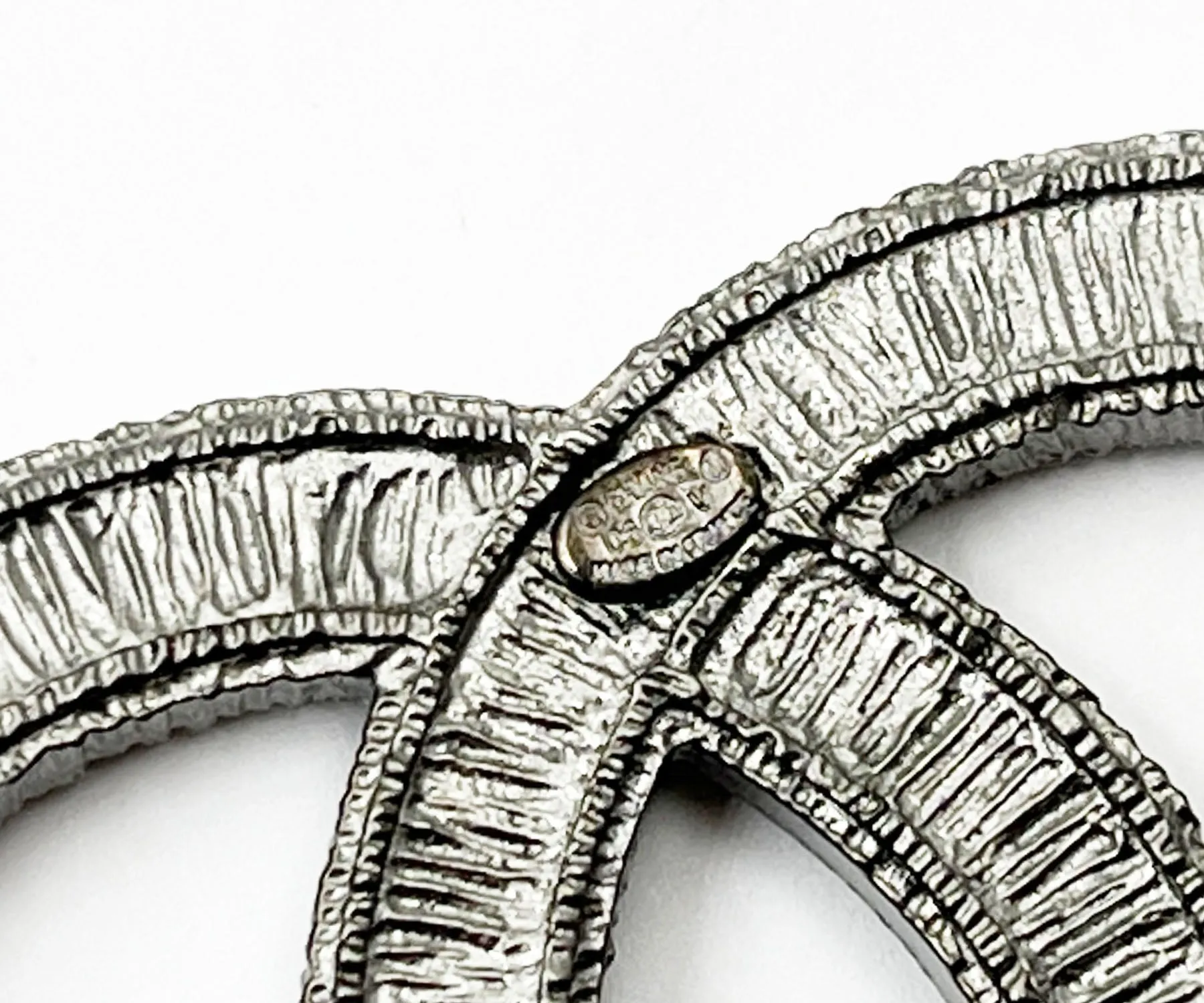 CHANEL Grey Enamel CC Corner Crystals Large Brooch