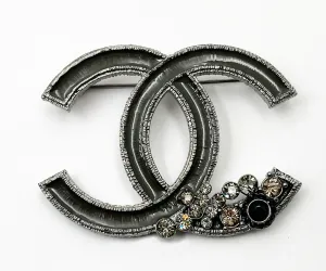 CHANEL Grey Enamel CC Corner Crystals Large Brooch