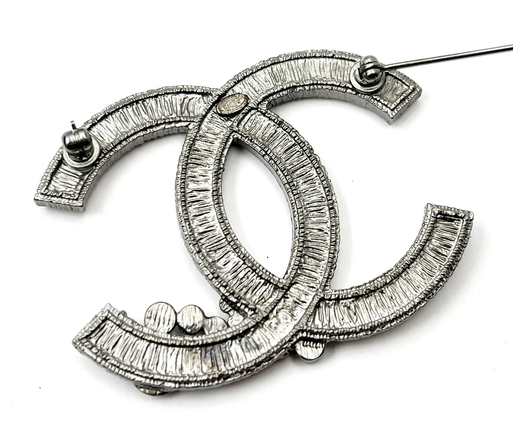 CHANEL Grey Enamel CC Corner Crystals Large Brooch