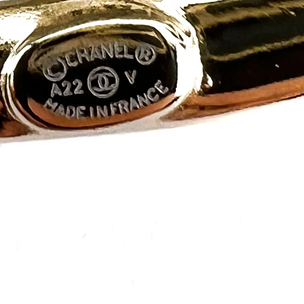 Chanel Light Gold Crystal Heart CC Brooch