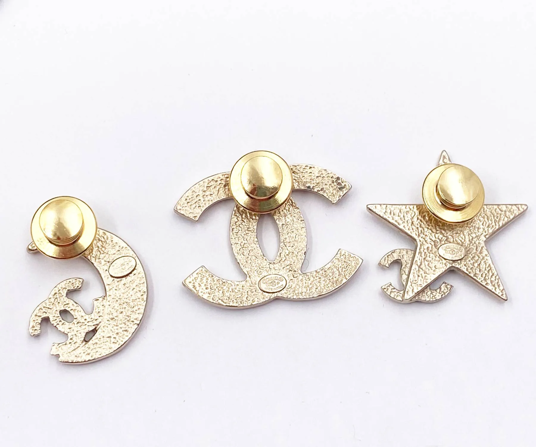 CHANEL Rare Gold CC Moon Star Black Crystal 3 Pins