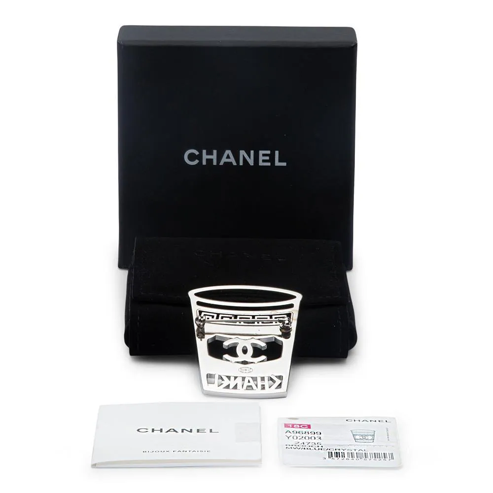 Chanel Silver Crystal Greek Cup Brooch