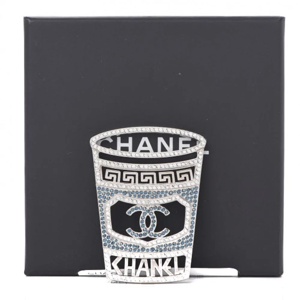 Chanel Silver Crystal Greek Cup Brooch
