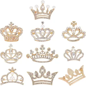 CHGCRAFT 9Pcs 9 Styles Crystal Rhinestone Crown Brooch Pin for Women Open Pave Crystal Wedding Brooch Scarf Pin Gift for Women Womens Mother Shirts Dresses, Light Gold