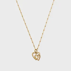 ChloBo Gold Delicate Cube Chain Interlocking Love Heart Necklace
