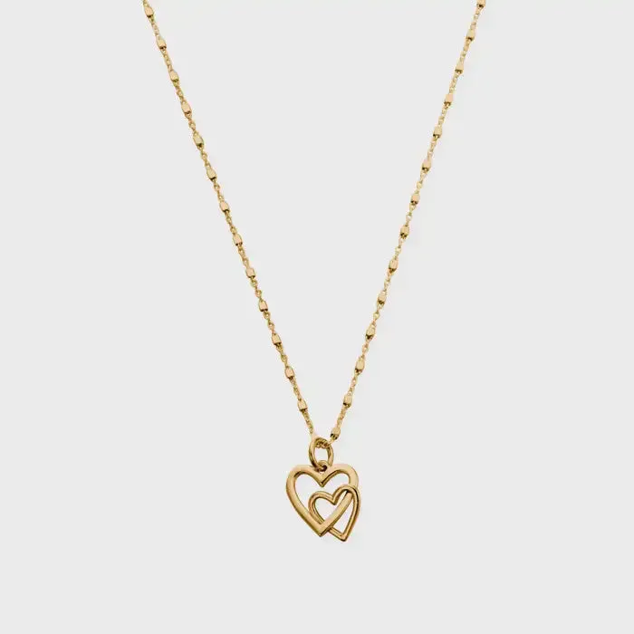 ChloBo Gold Delicate Cube Chain Interlocking Love Heart Necklace