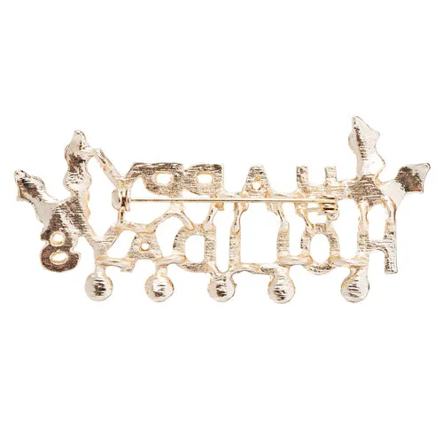 Christmas Jewelry Happy Holidays Spirit Crystal Red Charm Pin Brooch