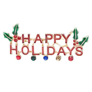 Christmas Jewelry Happy Holidays Spirit Crystal Red Charm Pin Brooch