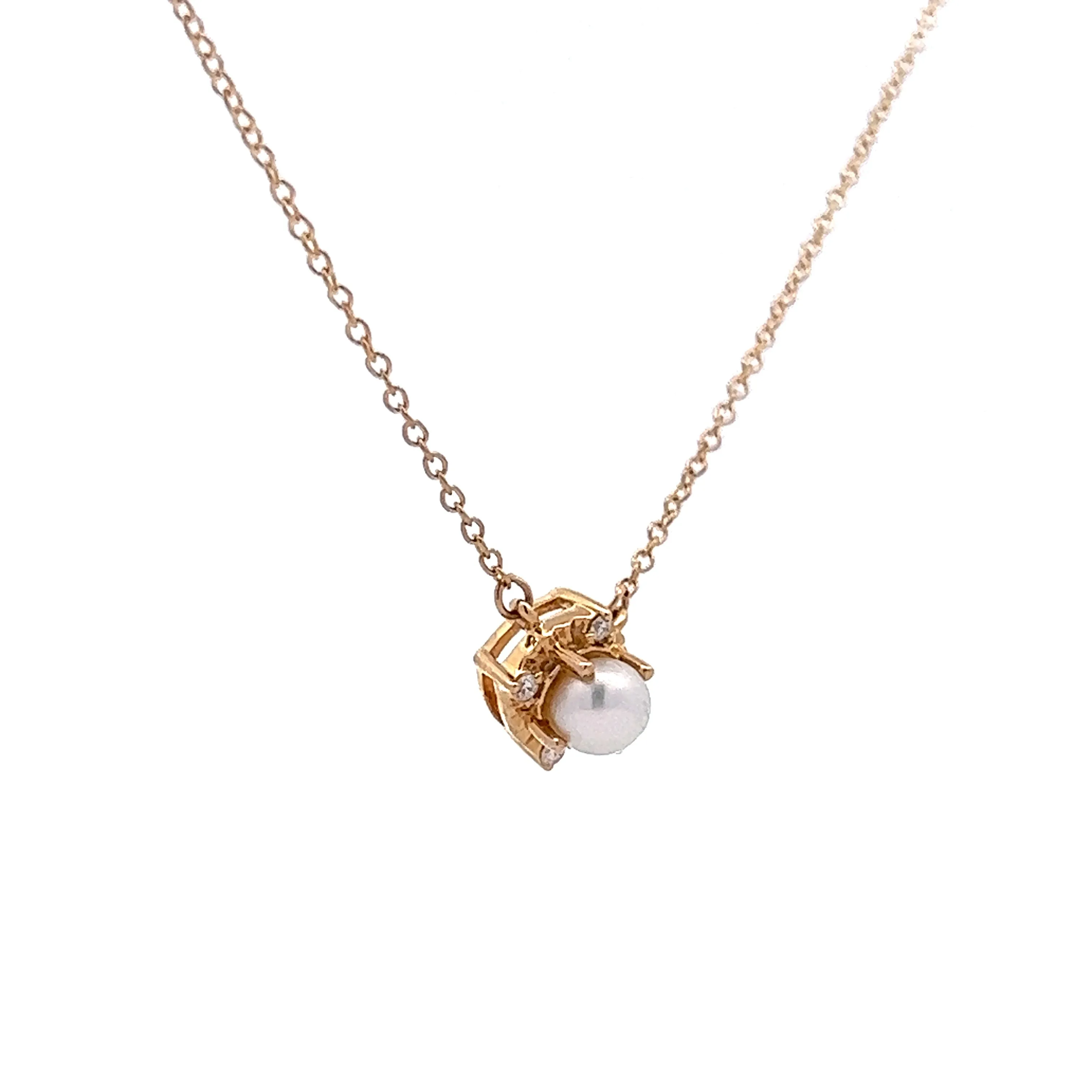 Classic Pearl & Diamond Pendant Necklace in 14k Yellow Gold