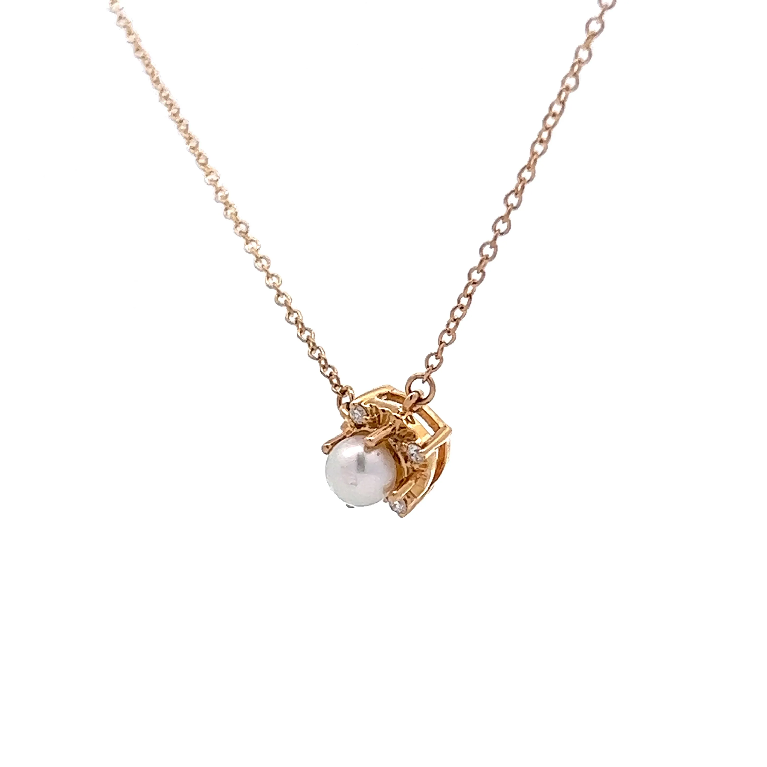 Classic Pearl & Diamond Pendant Necklace in 14k Yellow Gold