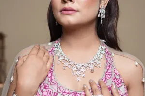 Cocktail Look American Diamond Necklace Set - With earings