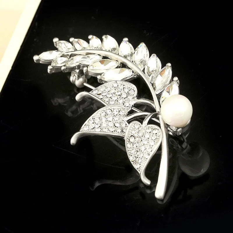 Color Rhinestone Wheat Ears Brooches For Women Elegant Plant Pin Brooch Jewelry Coat Accessories Gift Wholesale