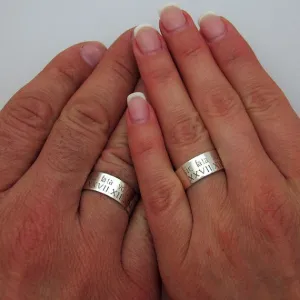 Custom Silver Couples Rings, Engraved Wedding Rings