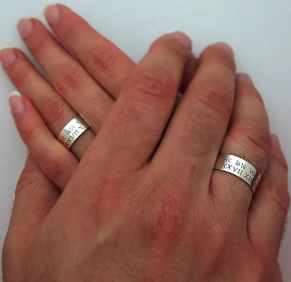 Custom Silver Couples Rings, Engraved Wedding Rings