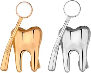 Cute Tooth Pins Brooches Gold Plated Medical Doctor Nurse Jewelry Pretty Enamel Pin Badge Dental Mirror Brooches Women Men Personality Style Doctor Dentist Uniform Brooch Pins Gifts Silver Gold Tone