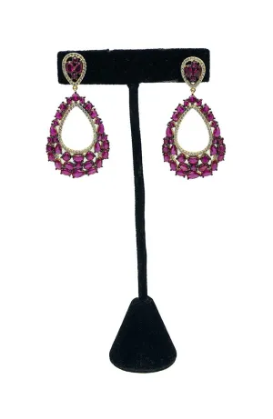 CZ Teardrop with Red Stone Earring